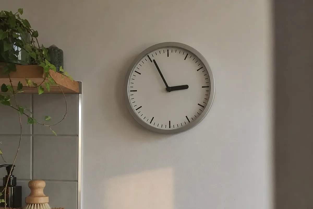 Eine Küchenuhr, die kurz vor 15 Uhr zeigt